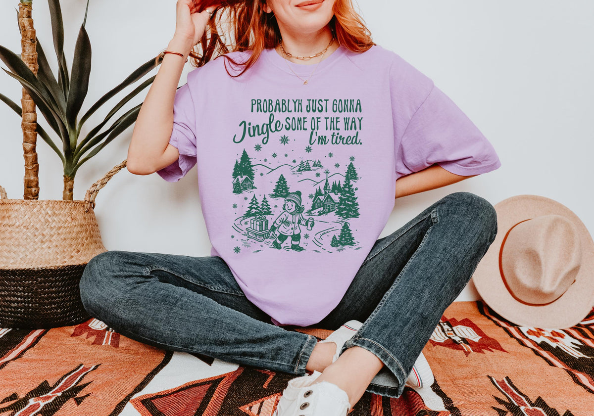 Funny Christmas Shirt, Comfort Colors® Probably Just Gonna Jingle Tired Tee, Cute Christmas Gift for Women Coworker Gift, Holiday Saying Tee
