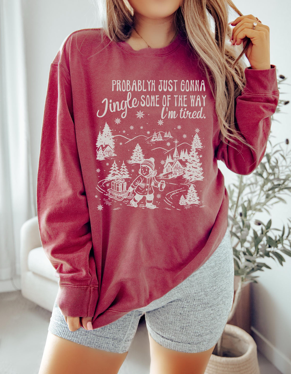 Funny Christmas Shirt, Comfort Colors® Probably Just Gonna Jingle Tired Tee, Cute Christmas Gift for Women Coworker Gift, Holiday Saying Tee