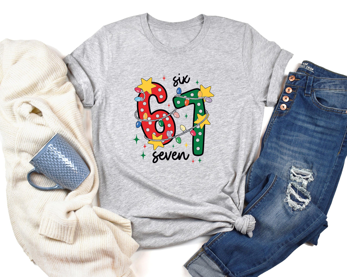 Six Seven Christmas Shirt, Viral 6 7 Meme Tee, Funny Xmas Graphic T-Shirt, Social Media Humor Holiday Shirt, Viral Funny 6 7 Christmas Shirt