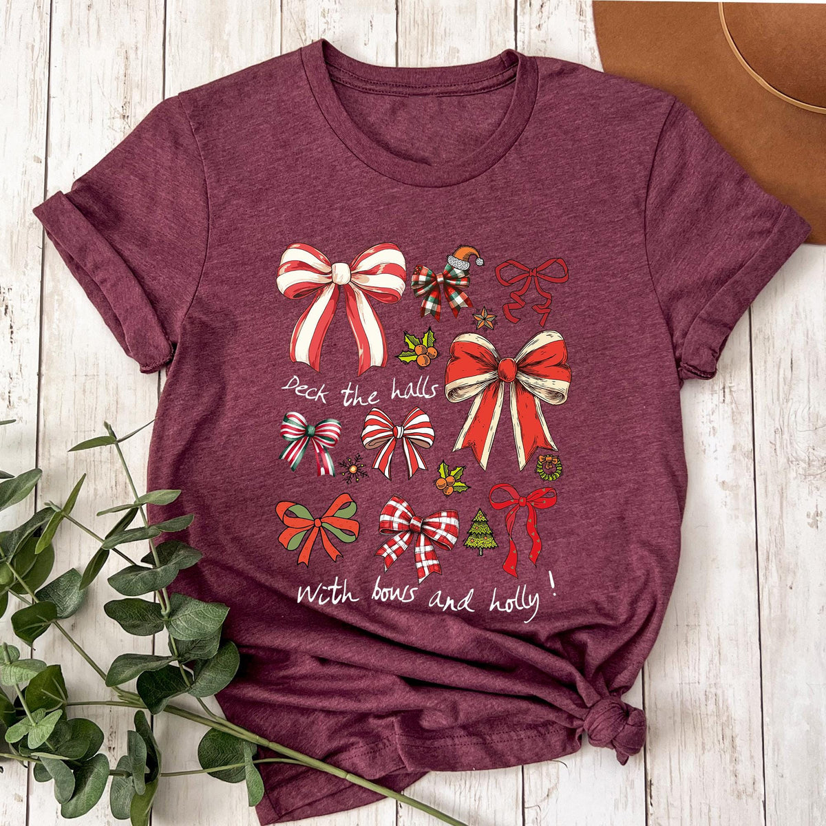 Christmas Coquette Bow Shirt, Holiday Shirt For Women, Deck The Halls Tee, Girly Christmas Shirt, Coquette Bow Tees, Cute Xmas Gift For Girl