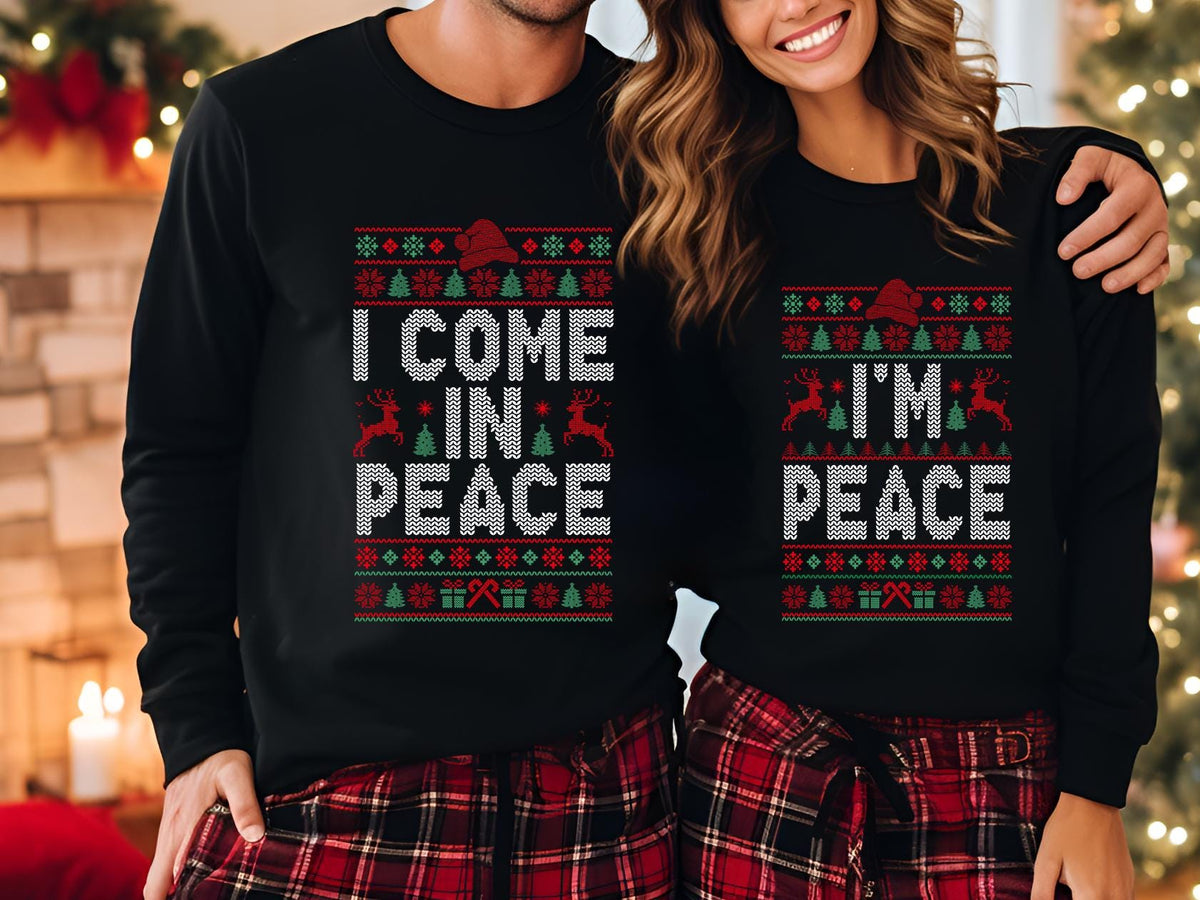 Christmas Couple Couples Ugly Sweatshirt, Come in Peace Matching Christmas Sweatshirts, Funny Christmas Gifts, Holiday Xmas Crewneck T-shirt