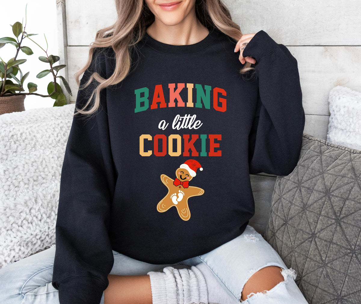 Growing A Little Cookie Sweatshirt, Maternity Christmas Hoodie, Christmas Pregnancy Announcement T-shirt, New Mom Gifts, Funny Baby T-shirts
