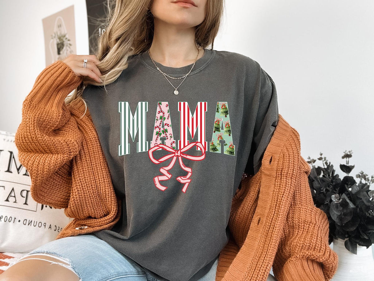 Comfort Colors® Christmas Mama Shirt, Retro Mom Shirt, Xmas Christmas Tee Holiday New Mom Gift Pregnancy Announcement,Christmas Gift for Mom