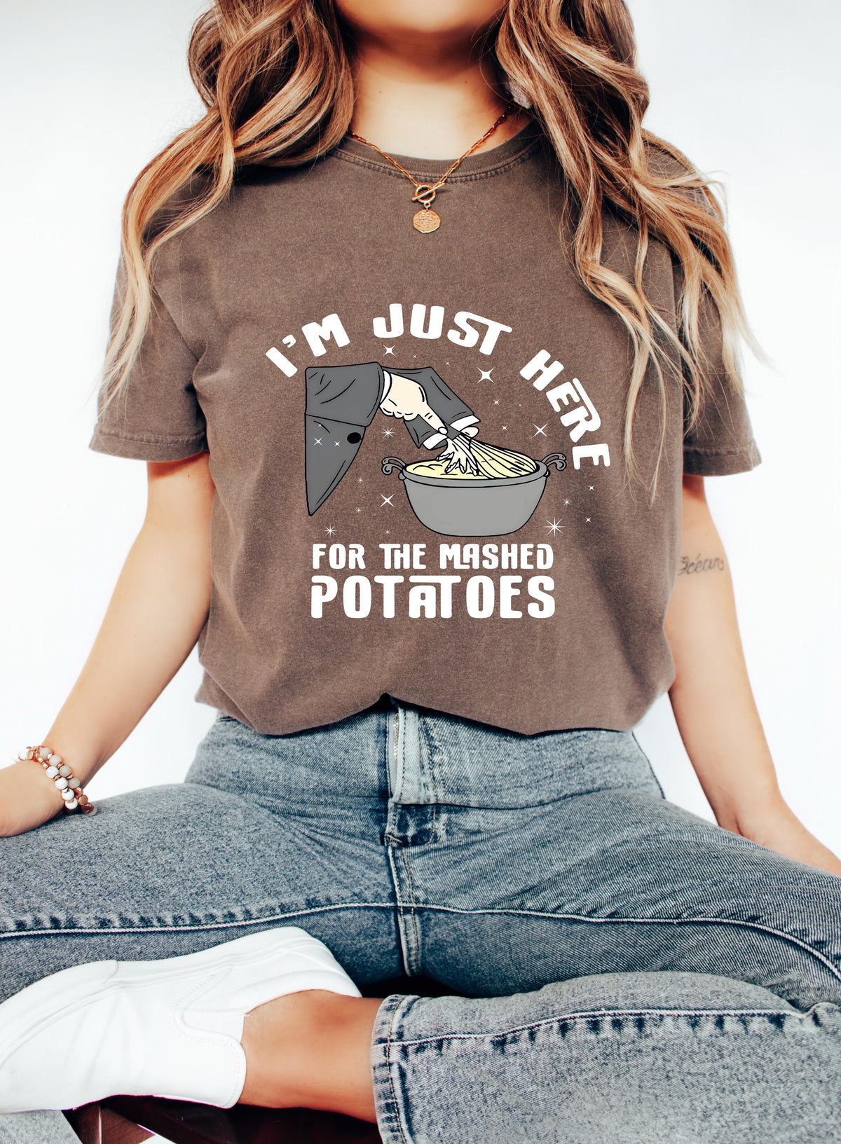 Funny Thanksgiving Comfort Colors® Shirt, I’m Just Here for the Mashed Potatoes, Thanksgiving Dinner Tee, Friendsgiving Tee,Fall Humor Shirt