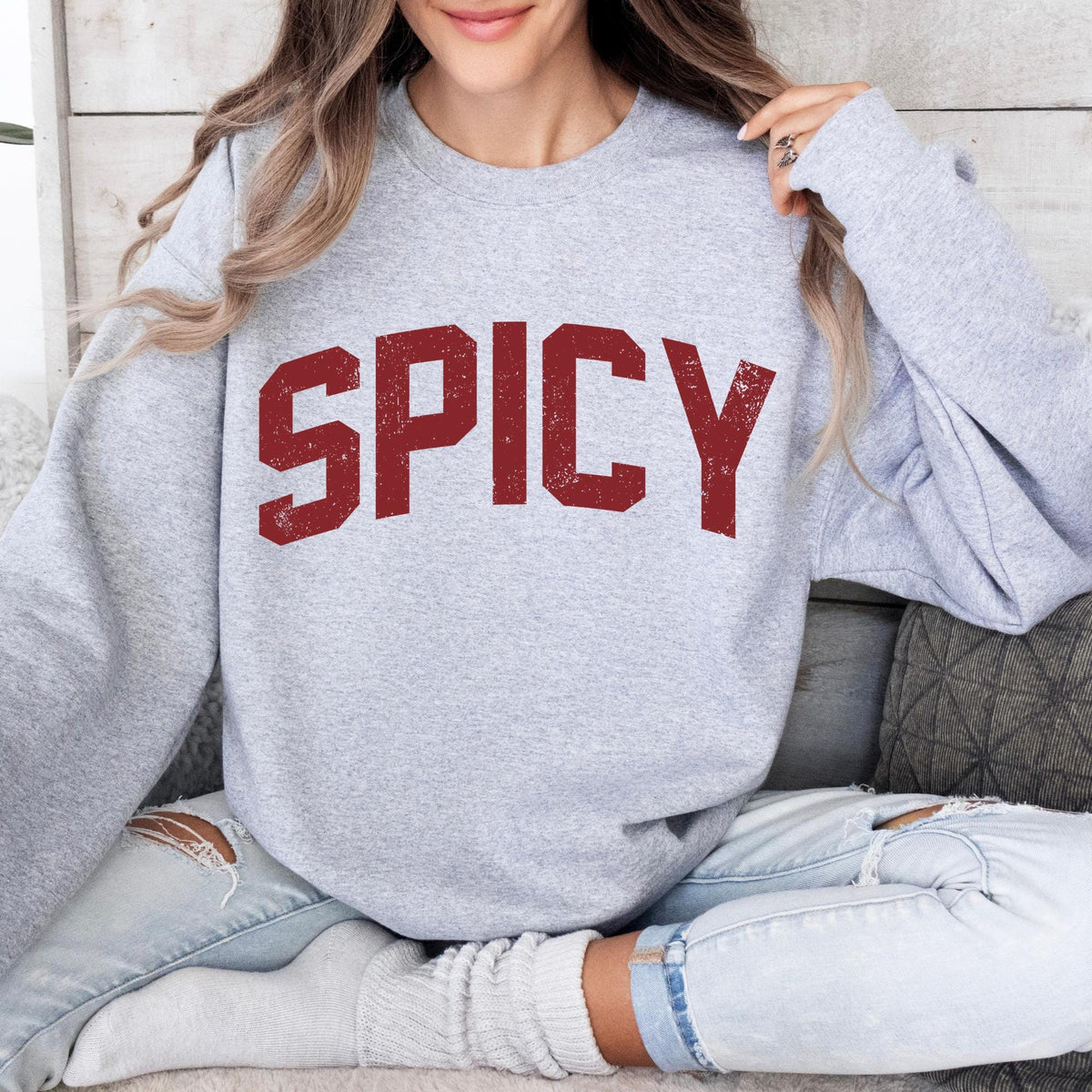 Spicy Crewneck Varsity Sweatshirt, Funny Sweatshirt, Gifted For Her, Cute Sweatshirts For Women, Cozy Sweatshirts, Sarcastic Sassy T-shirts