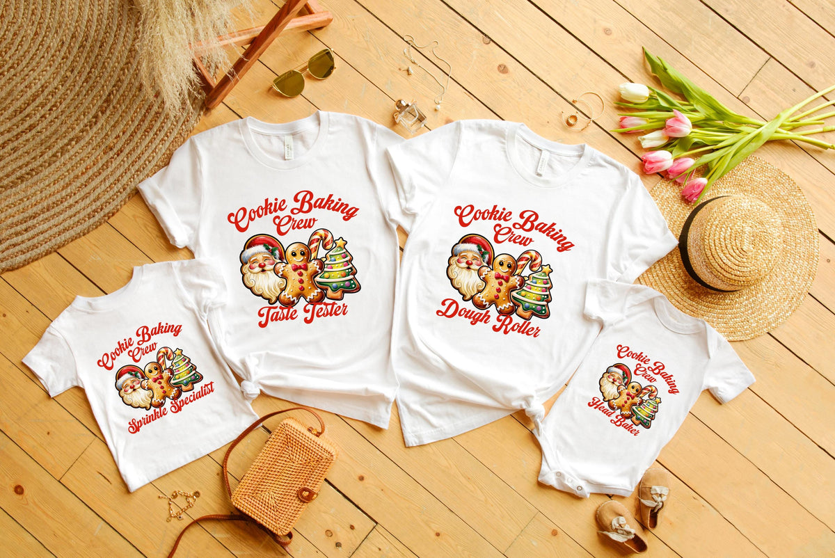 Christmas Cookie Baking Crew Shirts for Family, Santa Gingerbread Cookie Crew Outfits, Matching Holiday Baking T-Shirts, Christmas T-shirts