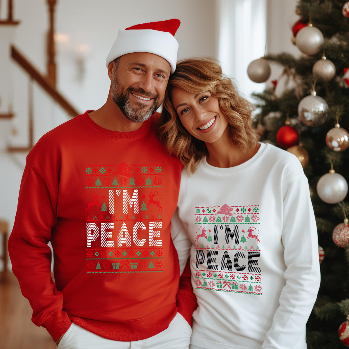 Christmas Couple Couples Ugly Sweatshirt, Come in Peace Matching Christmas Sweatshirts, Funny Christmas Gifts, Holiday Xmas Crewneck T-shirt
