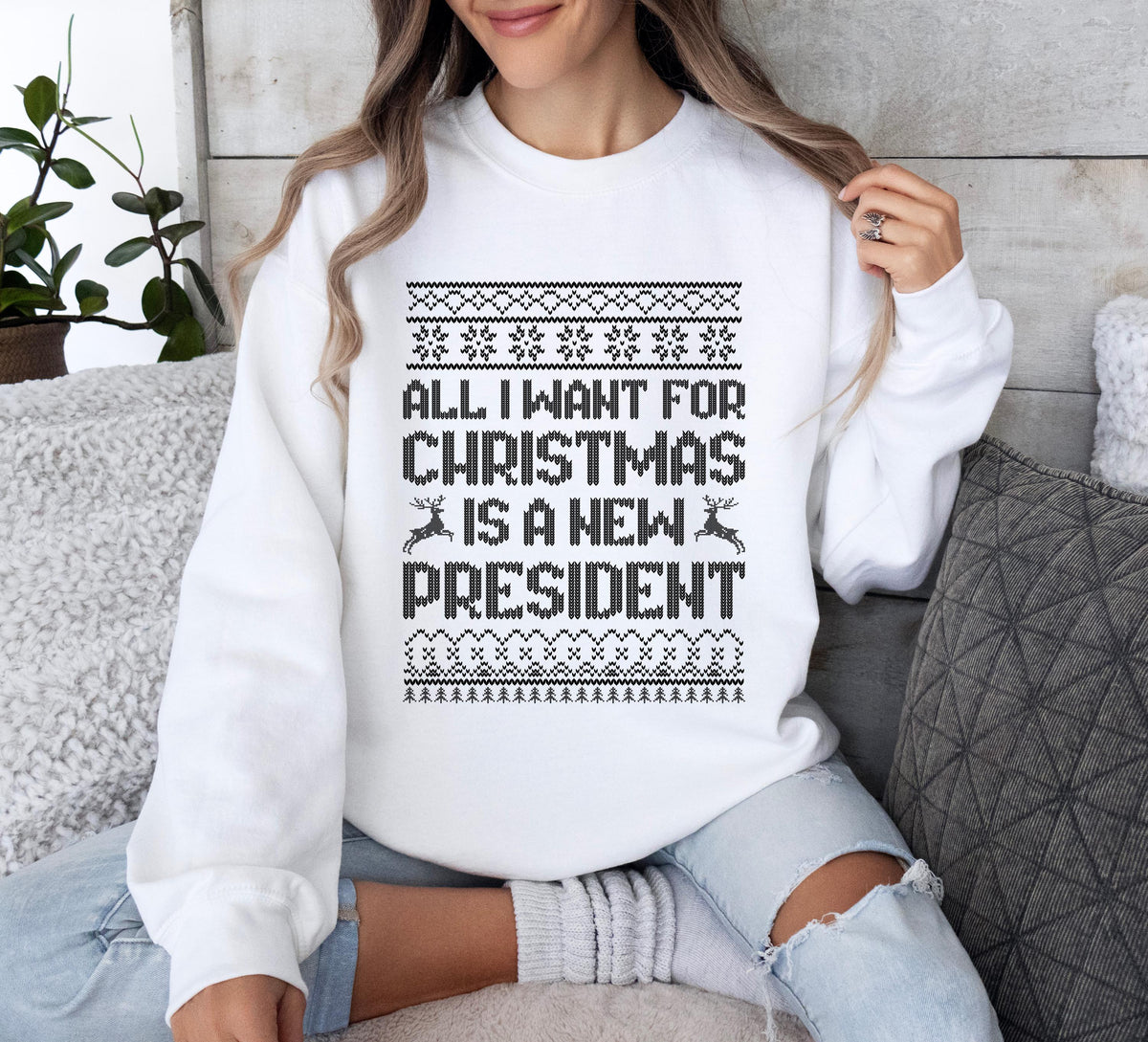 All I Want for Christmas Is A New President Sweatshirt, Subtle FDT T-Shirt, Sarcastic Christmas Ugly Pattern Sweatshirt, Holiday Sweatshirts