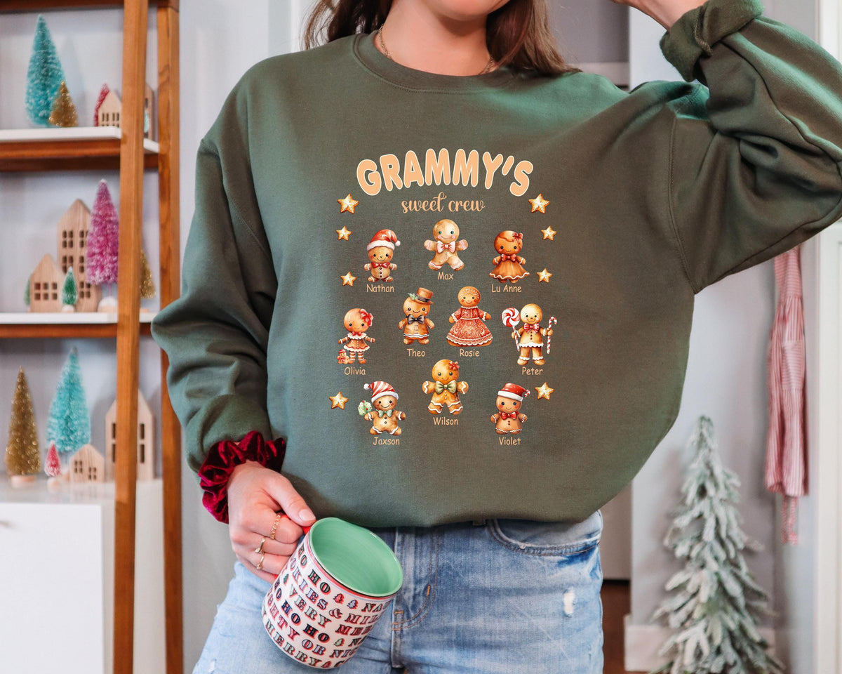 Personalized Christmas Gingerbread Grandma Sweatshirt, Custom Grandkids Names Grandmother Sweatshirt, Gift for Mom,Customized Shirt for Nana