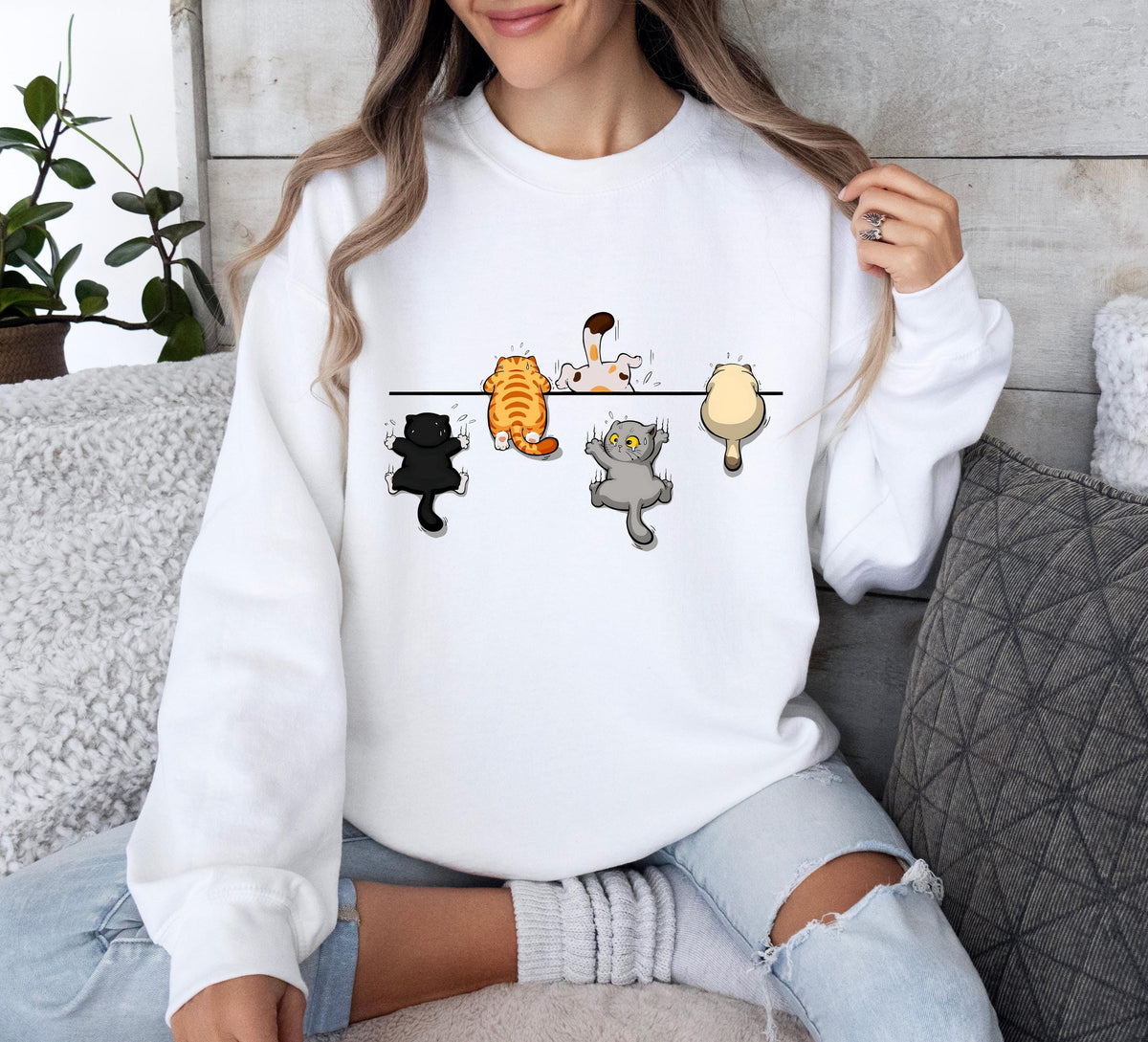 Cat Lover Sweatshirt, Cute Cat Sweatshirt, Black Cat Shirt, Cat Peeking Sweatshirt, Womens Funny Sweater, Cat Mom Shirt, Gift for Cats Lover