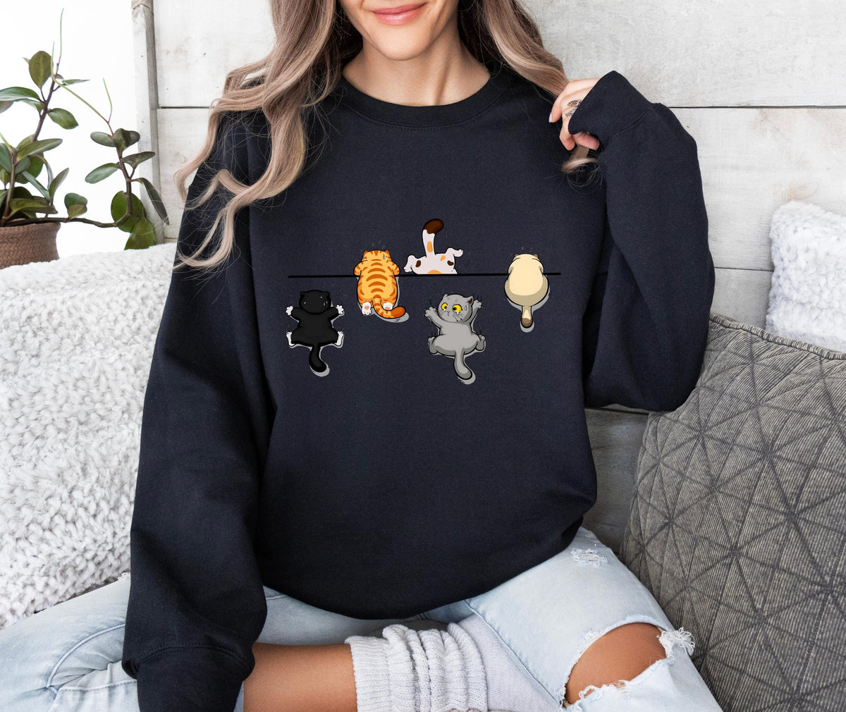 Cat Lover Sweatshirt, Cute Cat Sweatshirt, Black Cat Shirt, Cat Peeking Sweatshirt, Womens Funny Sweater, Cat Mom Shirt, Gift for Cats Lover