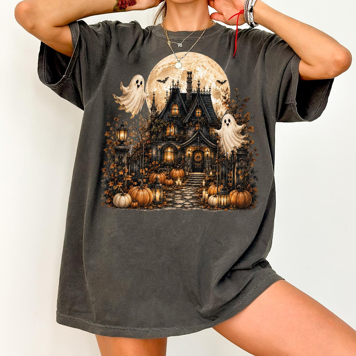 Haunted House Shirt, Halloween Haunted Mansion Shirt, Spooky Ghost Shirt, Pumpkin T-shirt, Halloween T-shirt, Comfort Colors®, Bats T-shirts