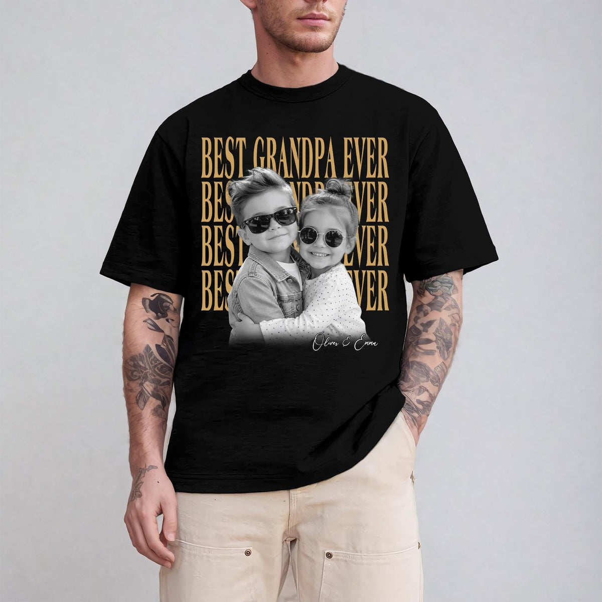 Custom Photo Best Grandpa Ever T-Shirt