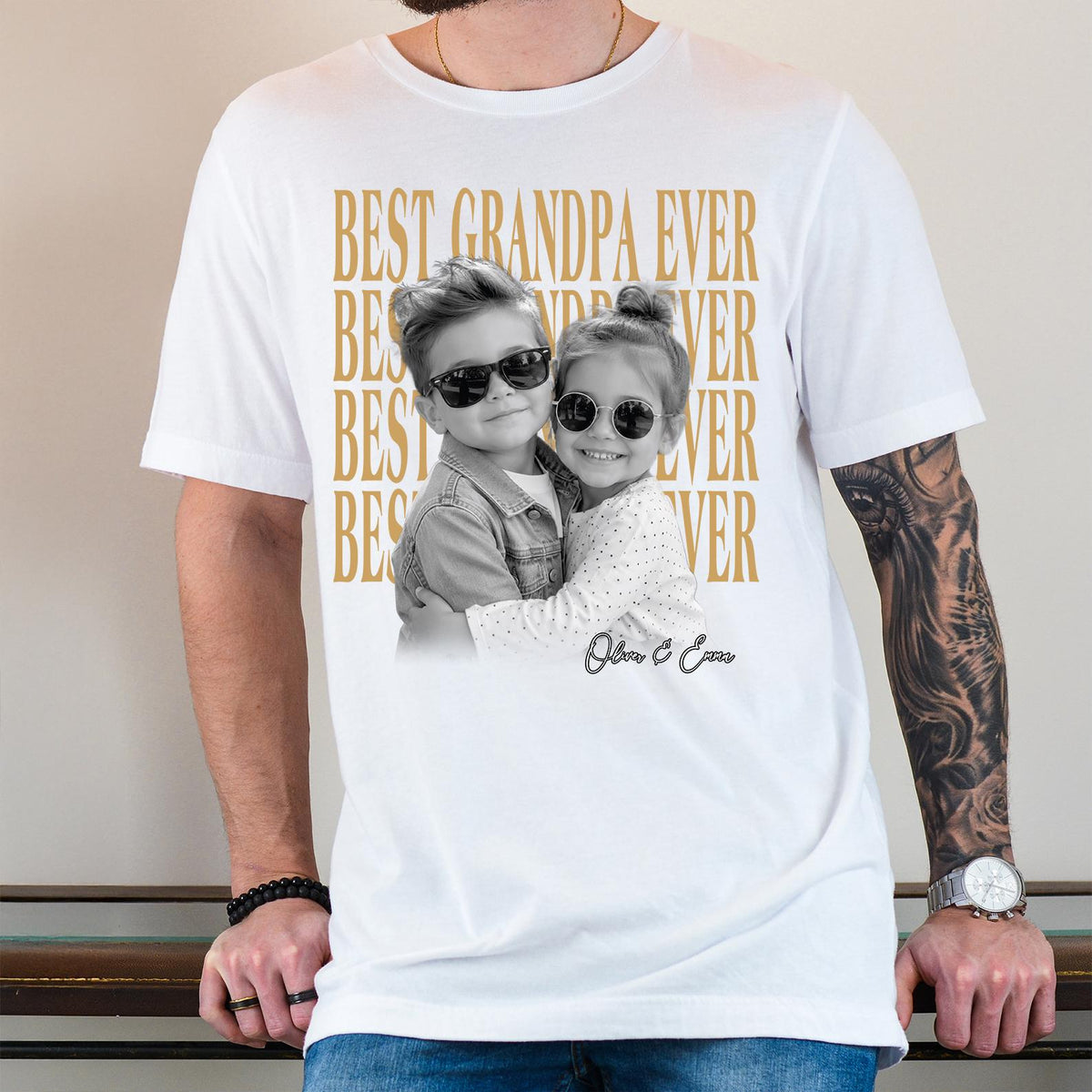 Custom Photo Best Grandpa Ever T-Shirt