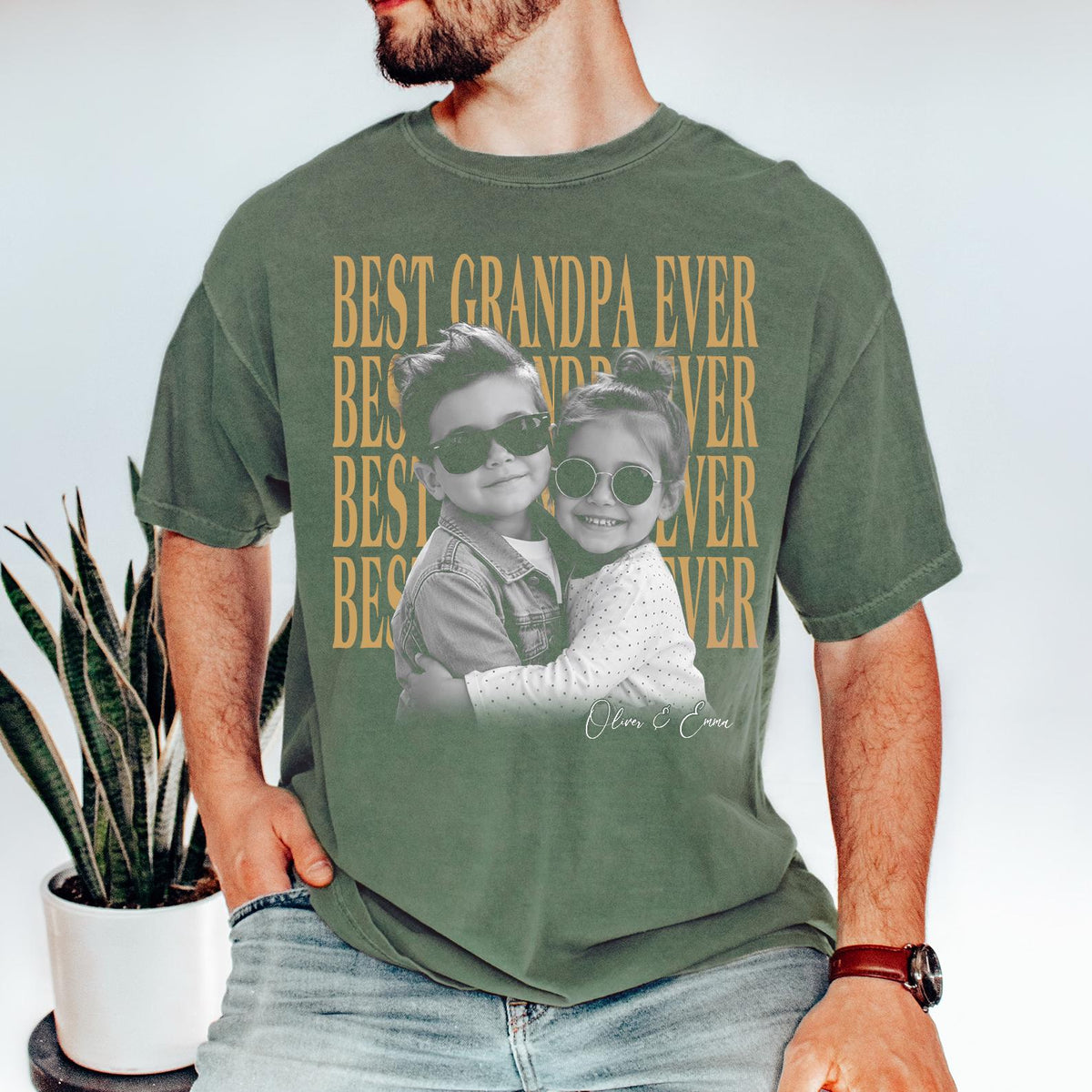 Custom Photo Best Grandpa Ever T-Shirt
