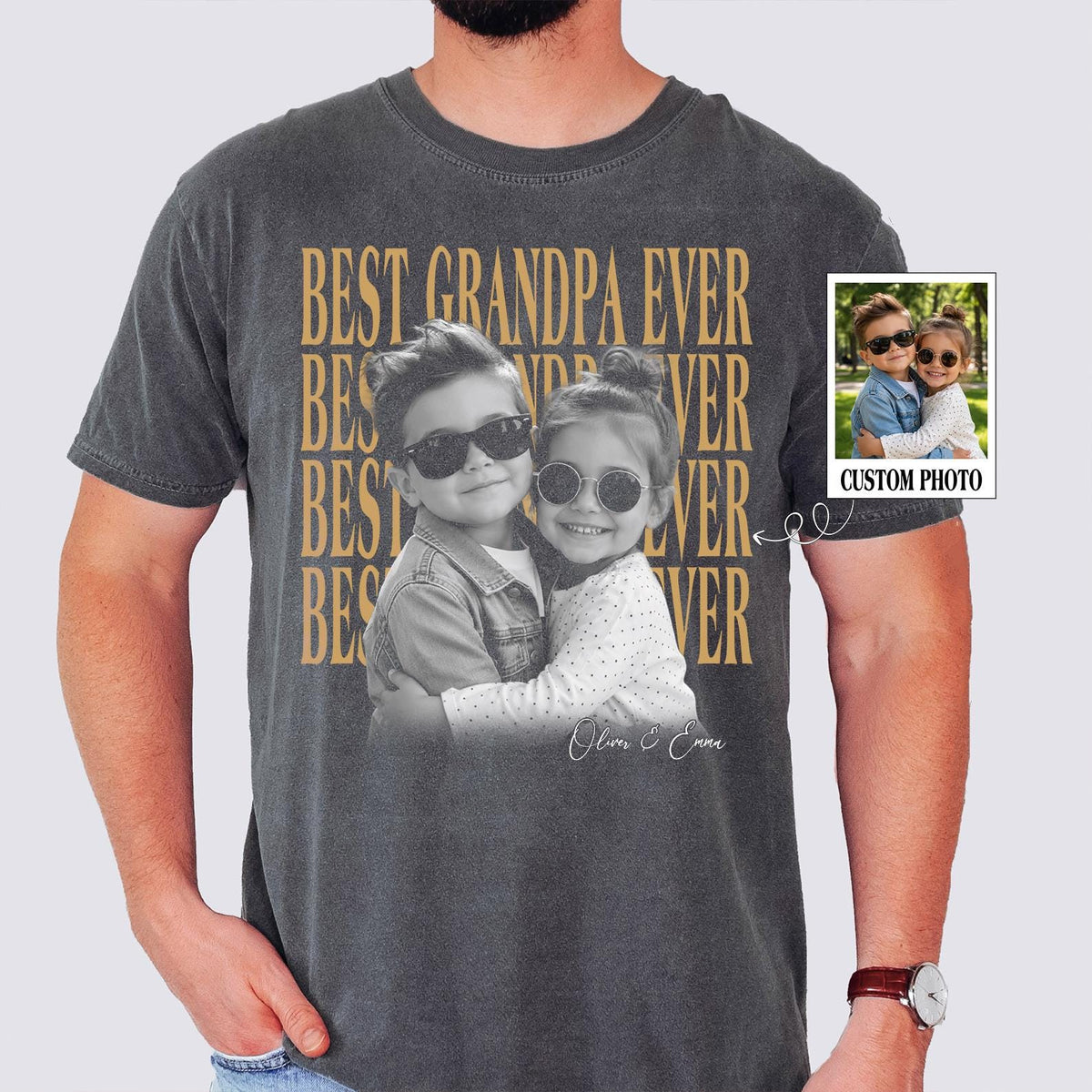 Custom Photo Best Grandpa Ever T-Shirt