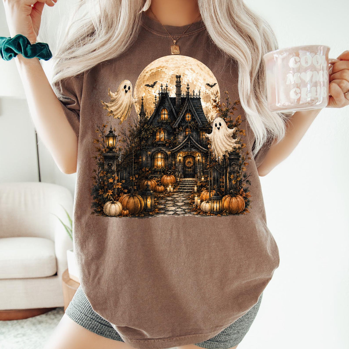 Haunted House Shirt, Halloween Haunted Mansion Shirt, Spooky Ghost Shirt, Pumpkin T-shirt, Halloween T-shirt, Comfort Colors®, Bats T-shirts