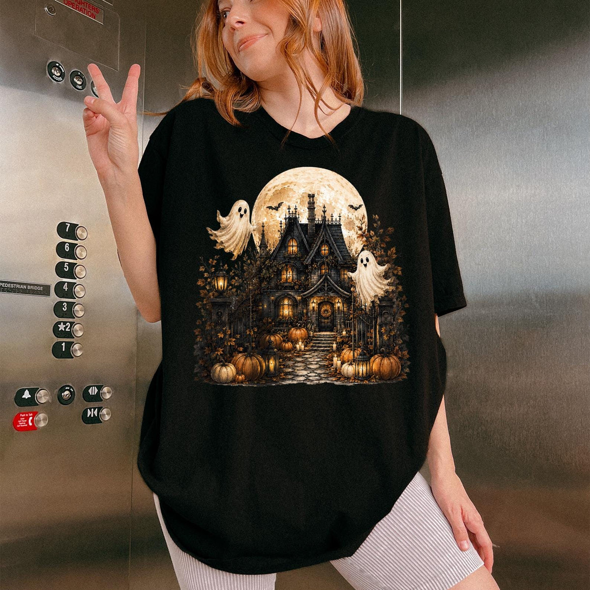 Haunted House Shirt, Halloween Haunted Mansion Shirt, Spooky Ghost Shirt, Pumpkin T-shirt, Halloween T-shirt, Comfort Colors®, Bats T-shirts