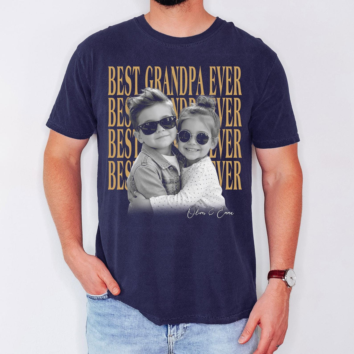 Custom Photo Best Grandpa Ever T-Shirt