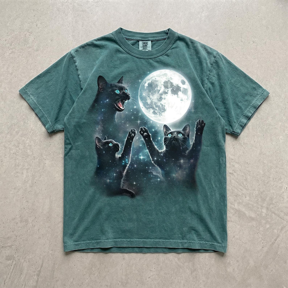 Vintage Black Cat Moon Graphic T Shirt