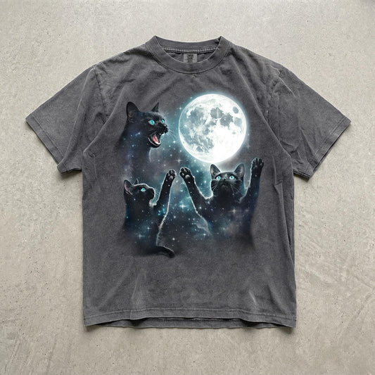 Vintage Black Cat Moon Graphic T Shirt