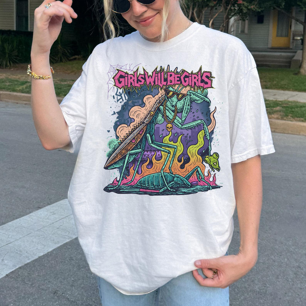 Comfort Colors® Girls Will Be Girls Praying Mantis Shirt