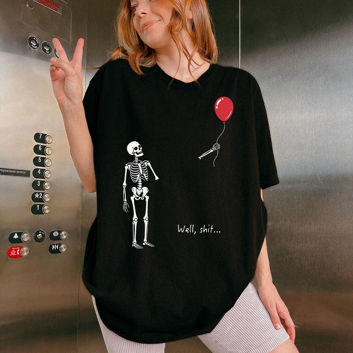 Comfort Colors® Skeleton Lost Balloon, Well Shit Funny Skeleton Tee, Dark Humor Halloween T-Shirt, Dark Humor Ghost Season Shirt, Spooky Tee