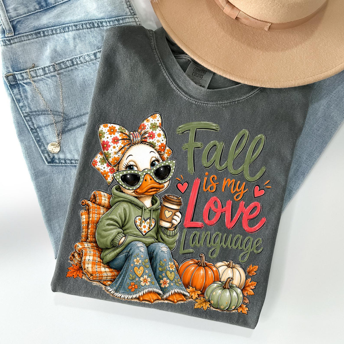 Fall Is My Love Language Sweatshirt, Funny Autumn Duck Hoodie, Pumpkin Season Graphic, Thanksgiving Shirt, Cute Autumn Shirt, Comfort Color®