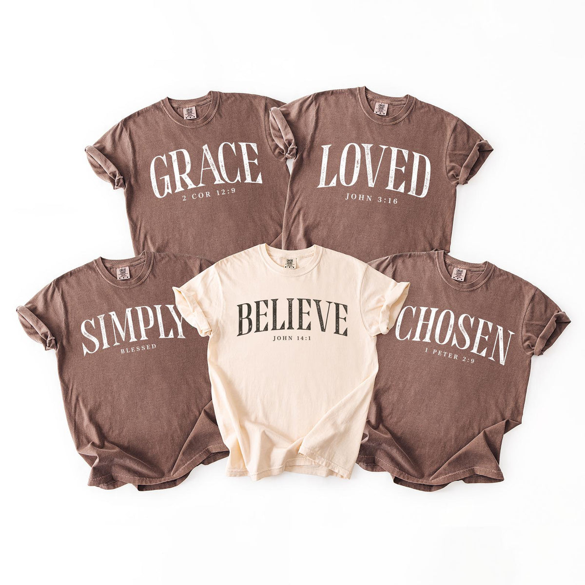 Believe Grace Faith Chosen Christian Shirts, Comfort Colors® Faith Based T-shirt, Retro Bible Verse Graphic T-Shirt for Women, Jesus T-shirt
