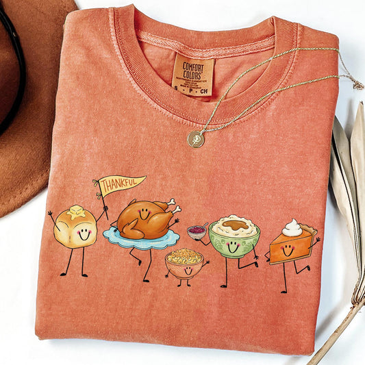 Comfort Colors® Thankful Doodle T-Shirt, Pie Shirt, Turkey Outfit, Happy Thanksgiving Tee, Happy Thankful Shirt,Pie Coffee Turkey Food Shirt
