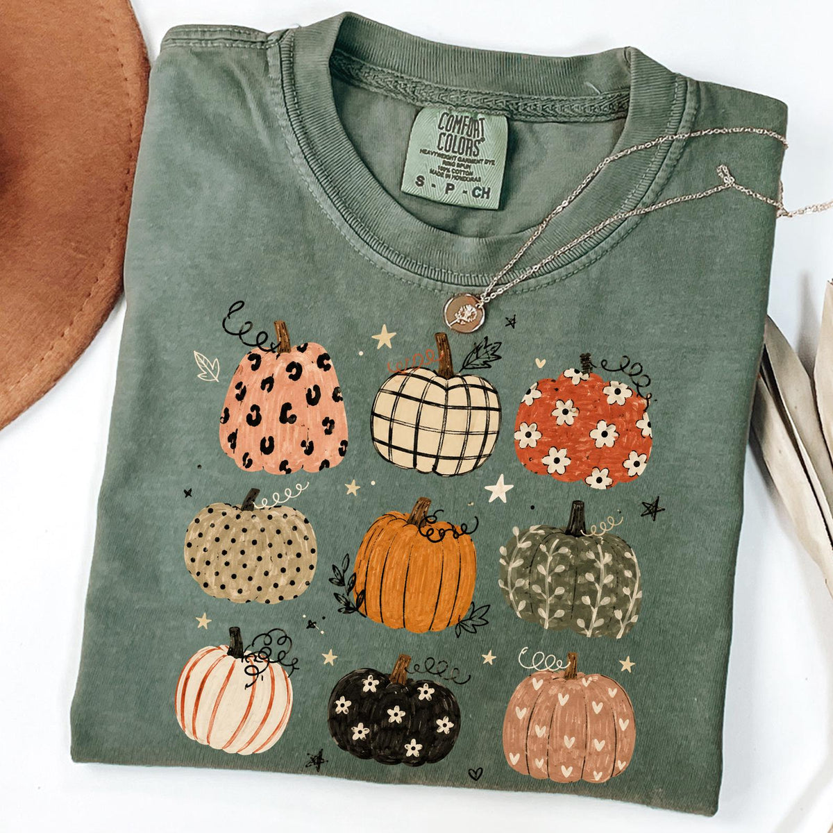 Boho Pumpkin Comfort Colors® Shirt, Cute Fall Pumpkin Pattern Tee, Thanksgiving T-Shirt, Autumn Aesthetic Cottagecore Harvest Season T-Shirt