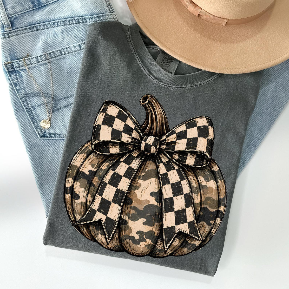 Pumpkin Shirt, Checkered Bow Pumpkin T-shirt, Western Fall Tee, Cozy Season Shirt, Thanksgiving Sweater, Fall Pumpkin Hoody, Comfort Colors®