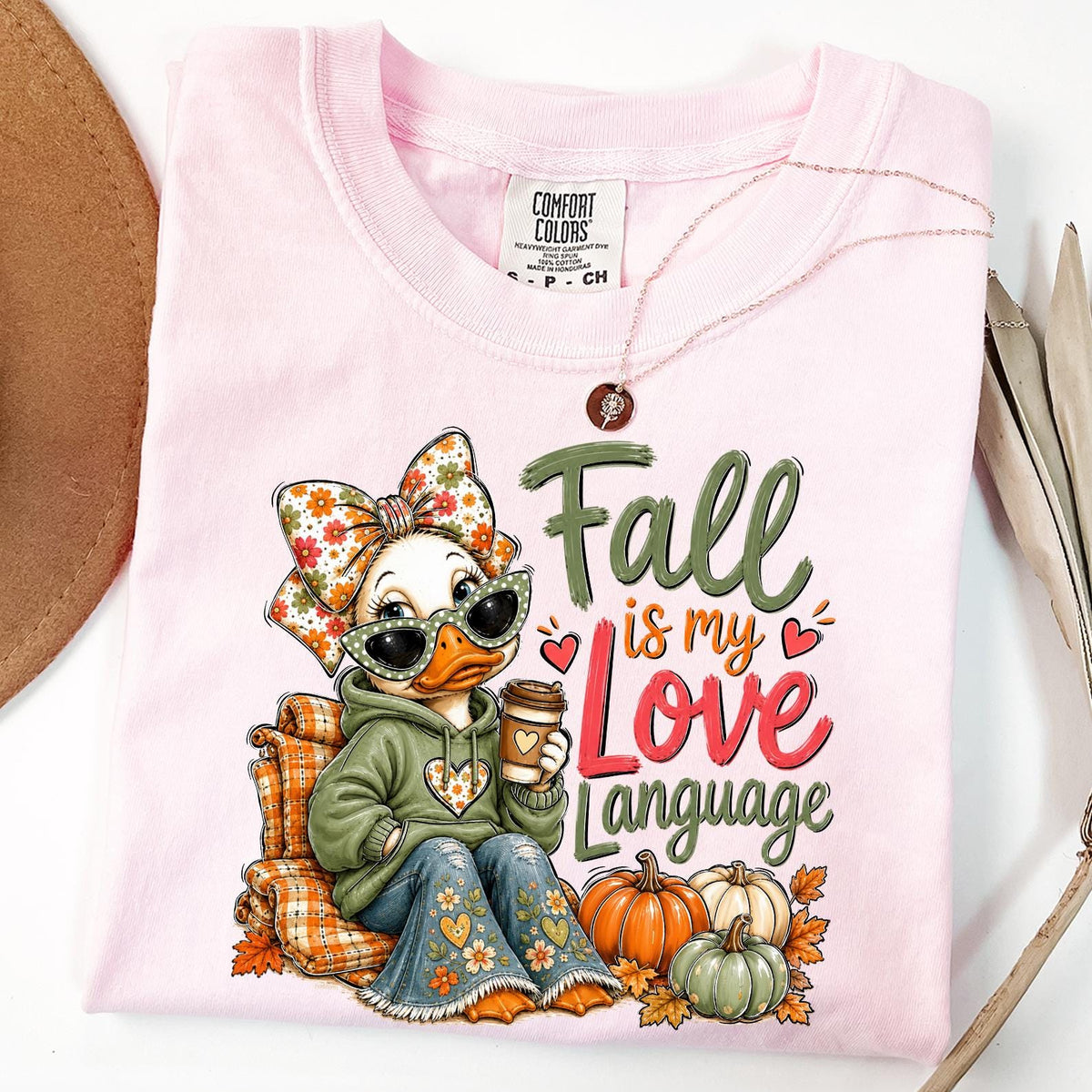 Fall Is My Love Language T-shirt, Funny Autumn Duck T-shirt, Pumpkin Season Graphic, Thanksgiving Shirt, Cute Autumn T-shirt, Comfort Color®
