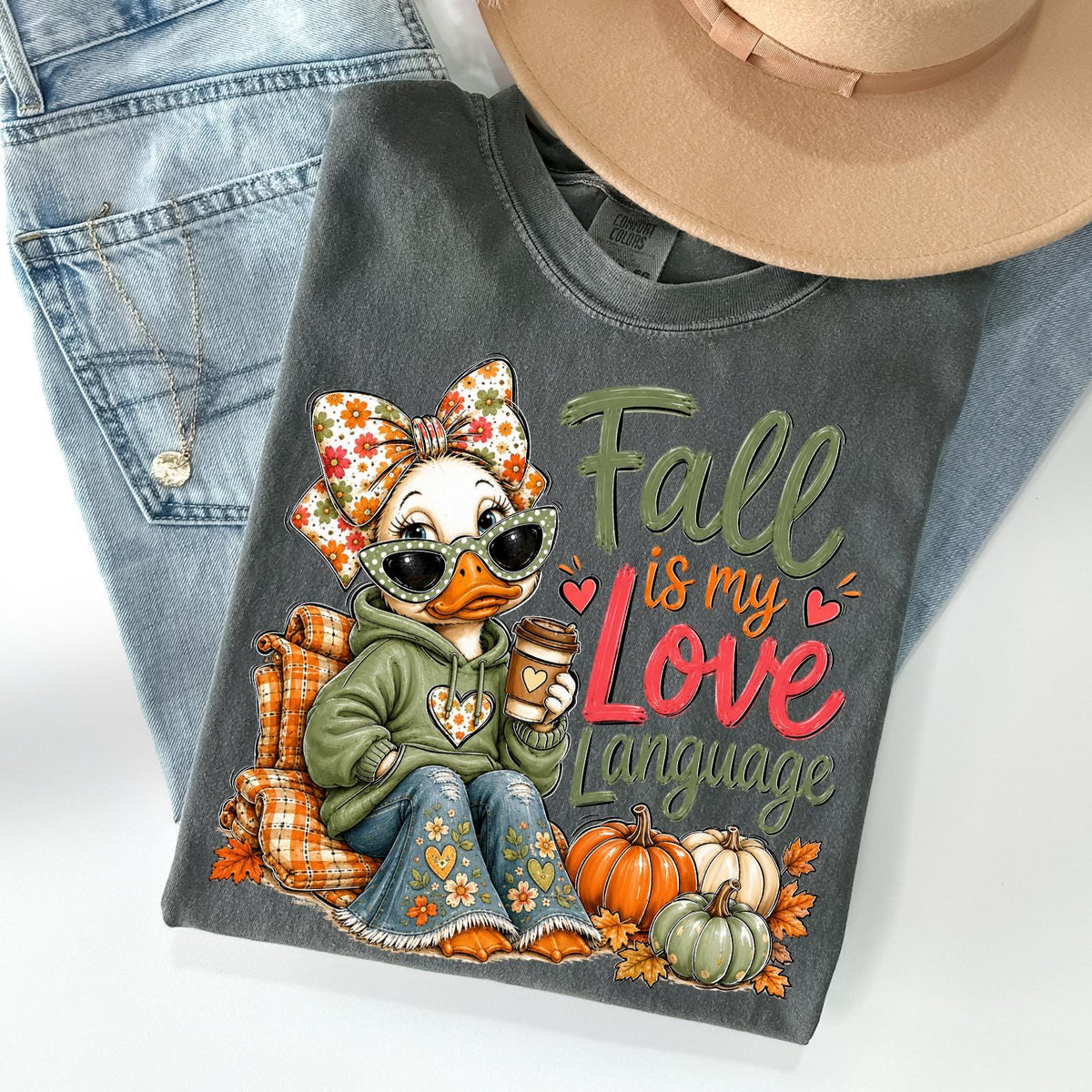 Fall Is My Love Language T-shirt, Funny Autumn Duck T-shirt, Pumpkin Season Graphic, Thanksgiving Shirt, Cute Autumn T-shirt, Comfort Color®
