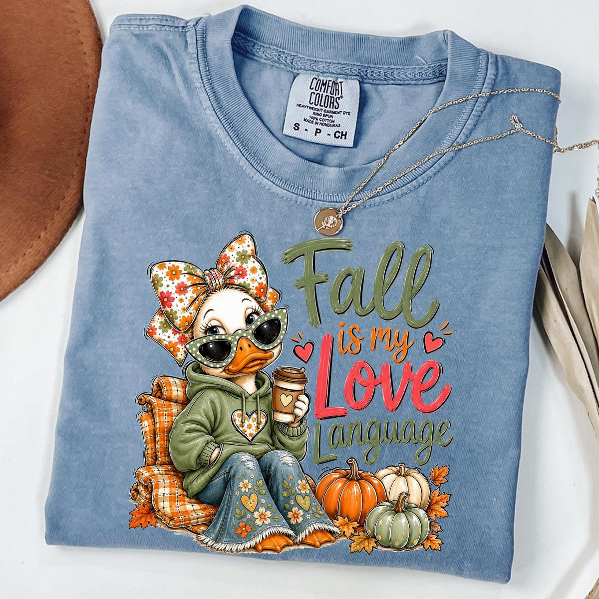 Fall Is My Love Language T-shirt, Funny Autumn Duck T-shirt, Pumpkin Season Graphic, Thanksgiving Shirt, Cute Autumn T-shirt, Comfort Color®