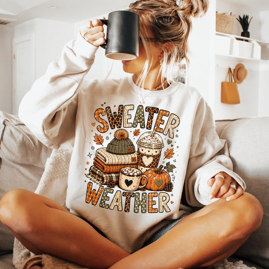 Sweater Weather Shirt, Cozy Fall Sweater, Autumn Pumpkin Shirt, Thanksgiving Sweatshirt, Cute Fall Season Graphic Sweatshirt, Autumn Pumpkin