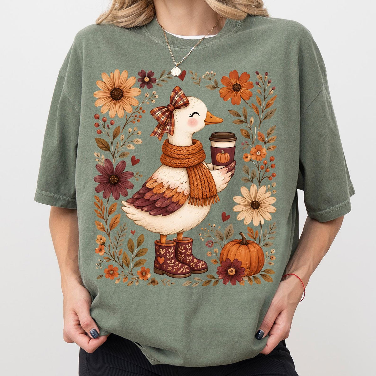 Boho-Wildflower Fall Vibe Shirt for Goose Lovers, Whimsical-Fall Coquette Goose,Coffee Lovers Autumnal, Cute Autumnal Girly, Comfort Colors®