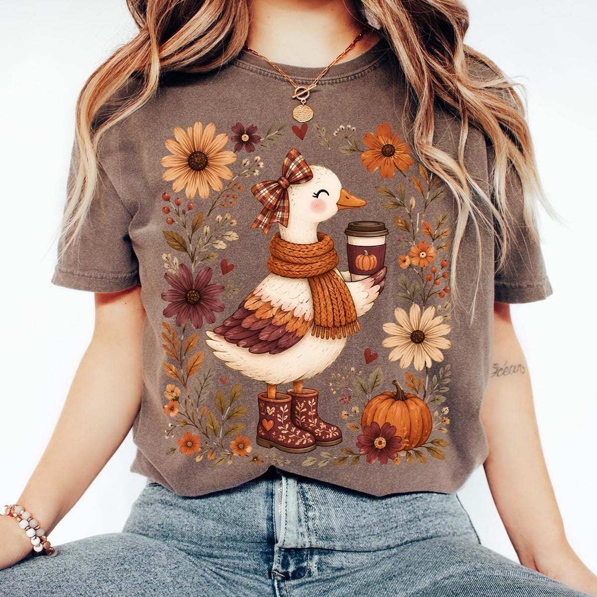 Boho-Wildflower Fall Vibe Shirt for Goose Lovers, Whimsical-Fall Coquette Goose,Coffee Lovers Autumnal, Cute Autumnal Girly, Comfort Colors®