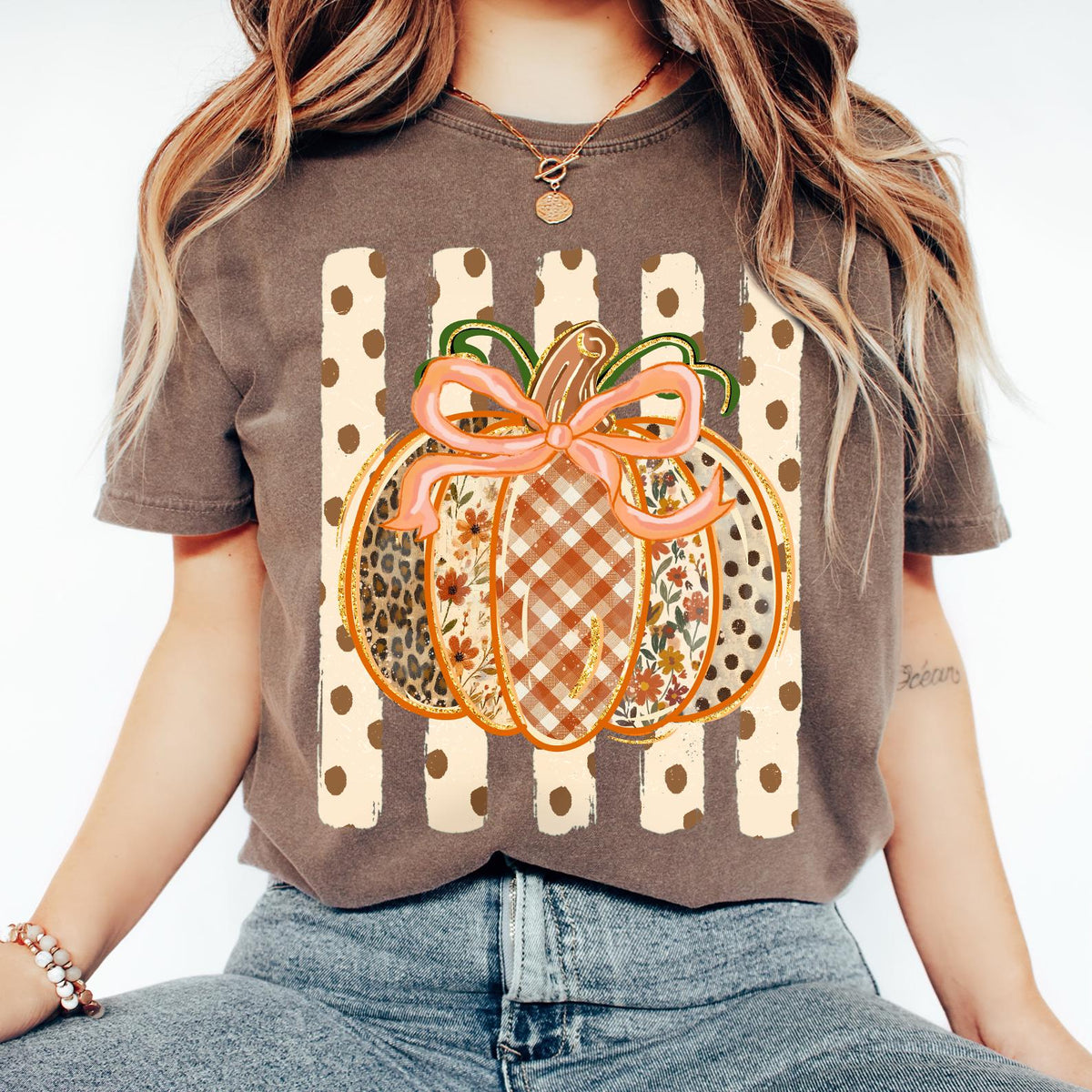 Boho Pumpkin Comfort Colors® Shirt, Cute Fall Pumpkin Pattern Tee, Thanksgiving T-Shirt, Autumn Aesthetic Cottagecore Harvest Season T-Shirt