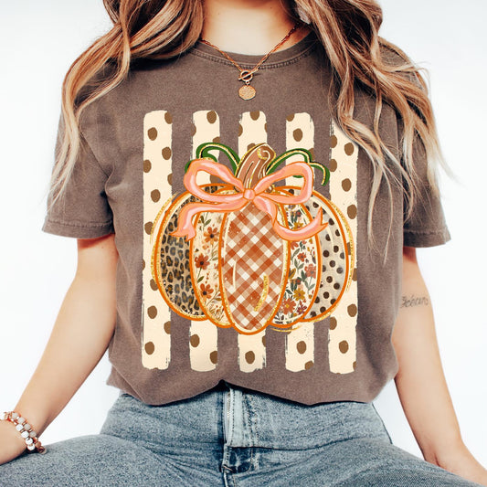 Boho Pumpkin Comfort Colors® Shirt, Cute Fall Pumpkin Pattern Tee, Thanksgiving T-Shirt, Autumn Aesthetic Cottagecore Harvest Season T-Shirt