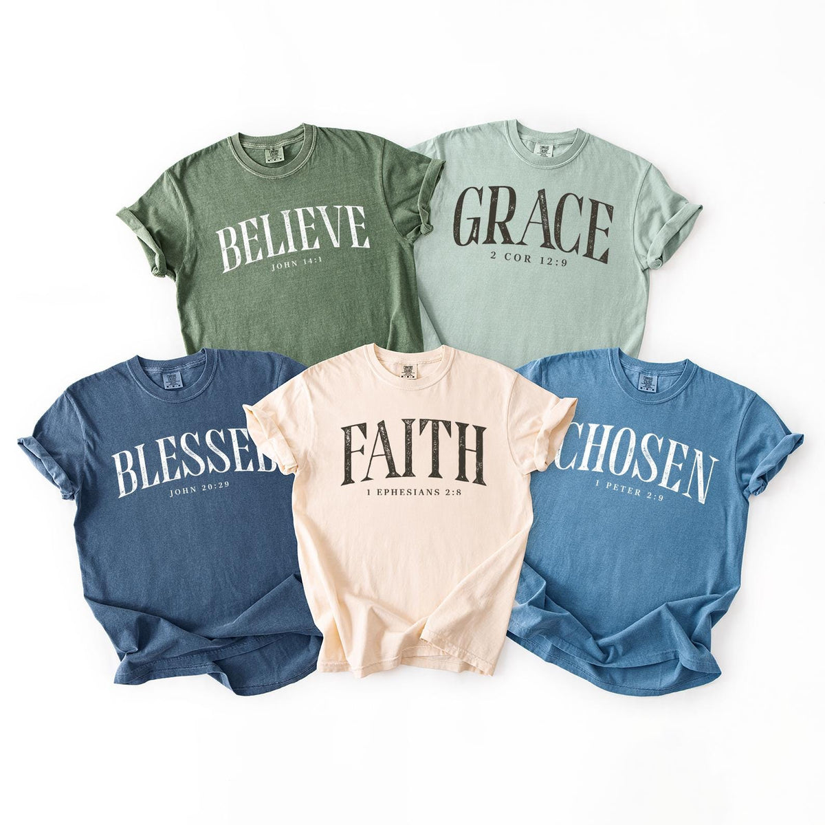 Believe Grace Faith Chosen Christian Shirts, Comfort Colors® Faith Based T-shirt, Retro Bible Verse Graphic T-Shirt for Women, Jesus T-shirt