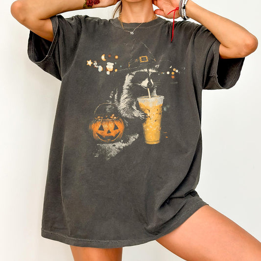 Halloween Raccoon Drinking Coffee Slush Unisex T-Shirt