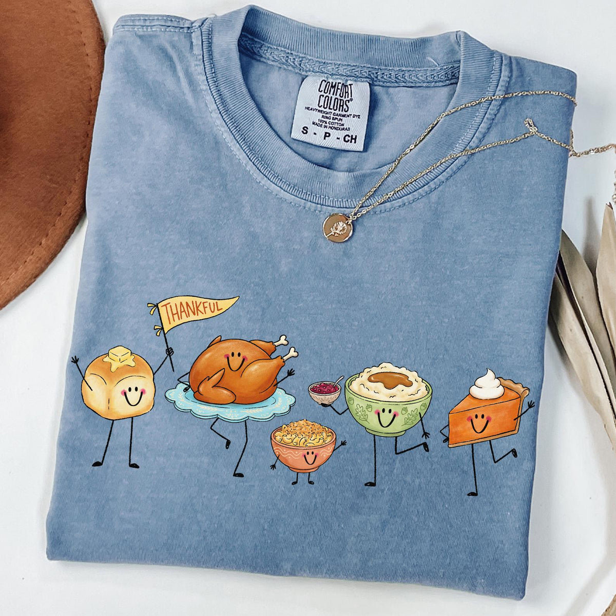Comfort Colors® Thankful Doodle T-Shirt, Pie Shirt, Turkey Outfit, Happy Thanksgiving Tee, Happy Thankful Shirt,Pie Coffee Turkey Food Shirt