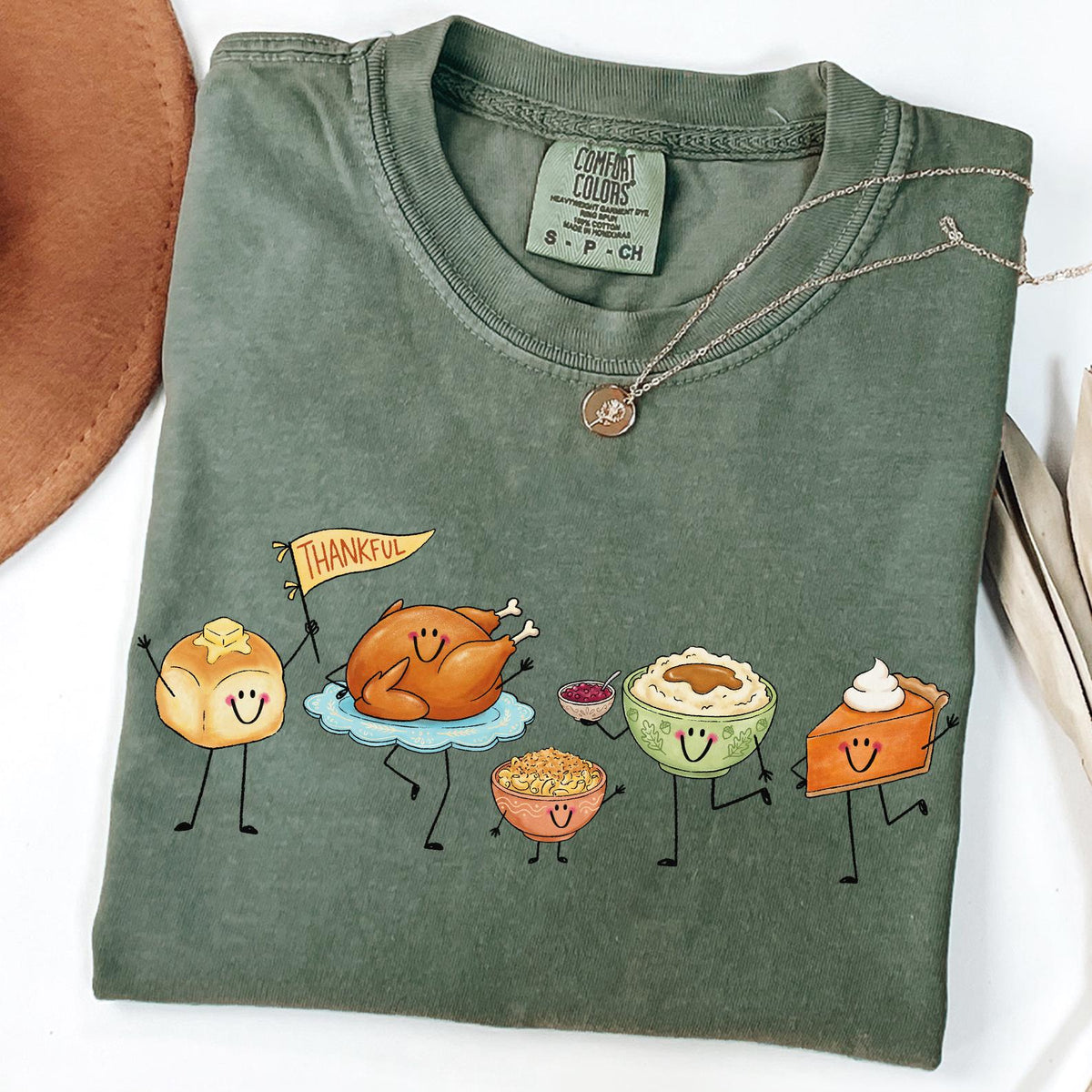 Comfort Colors® Thankful Doodle T-Shirt, Pie Shirt, Turkey Outfit, Happy Thanksgiving Tee, Happy Thankful Shirt,Pie Coffee Turkey Food Shirt