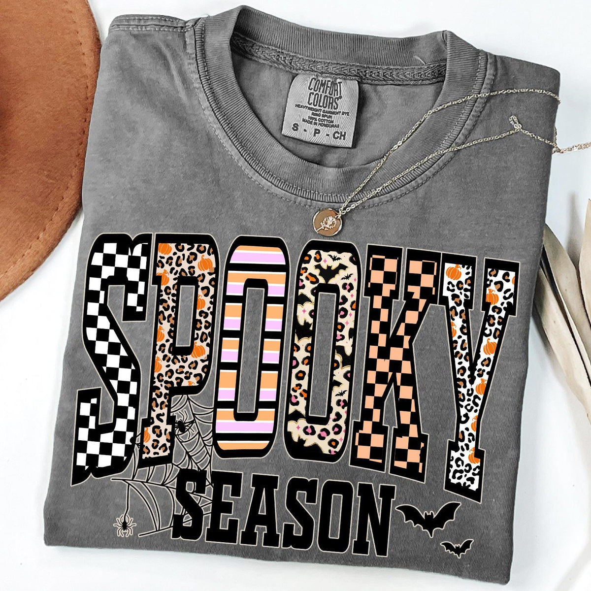 Leopard Spooky Season Sweatshirt, Retro Halloween Pumpkin Hoodie, Checked Autumn Apparel, Comfort Colors®, Fall Season Gift, Halloween Gifts
