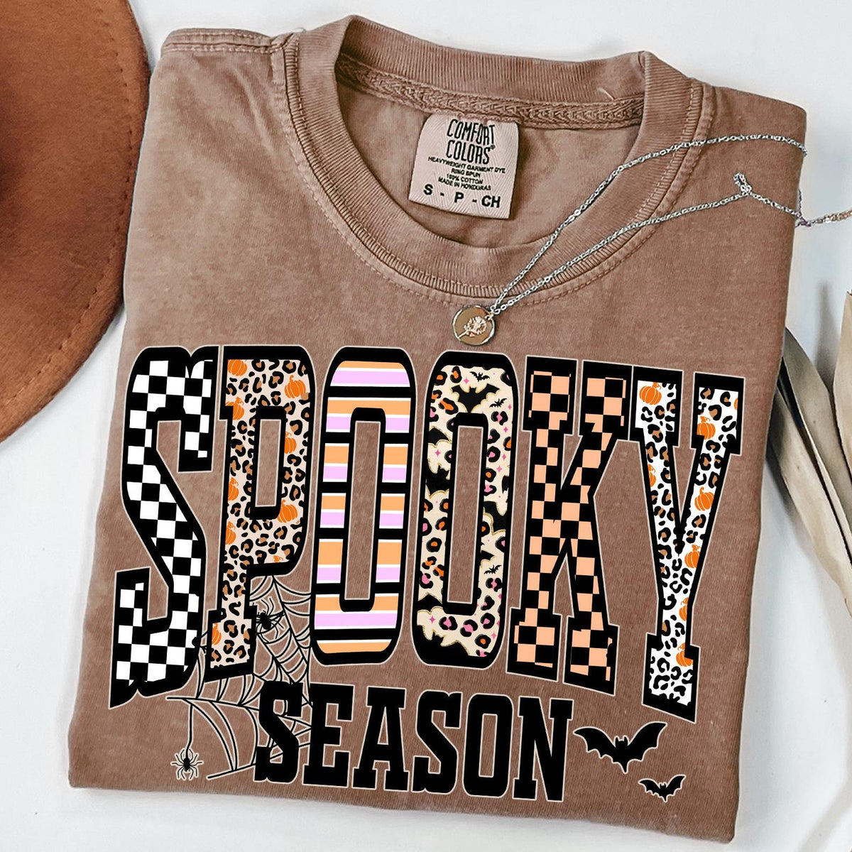Leopard Spooky Season Sweatshirt, Retro Halloween Pumpkin Hoodie, Checked Autumn Apparel, Comfort Colors®, Fall Season Gift, Halloween Gifts