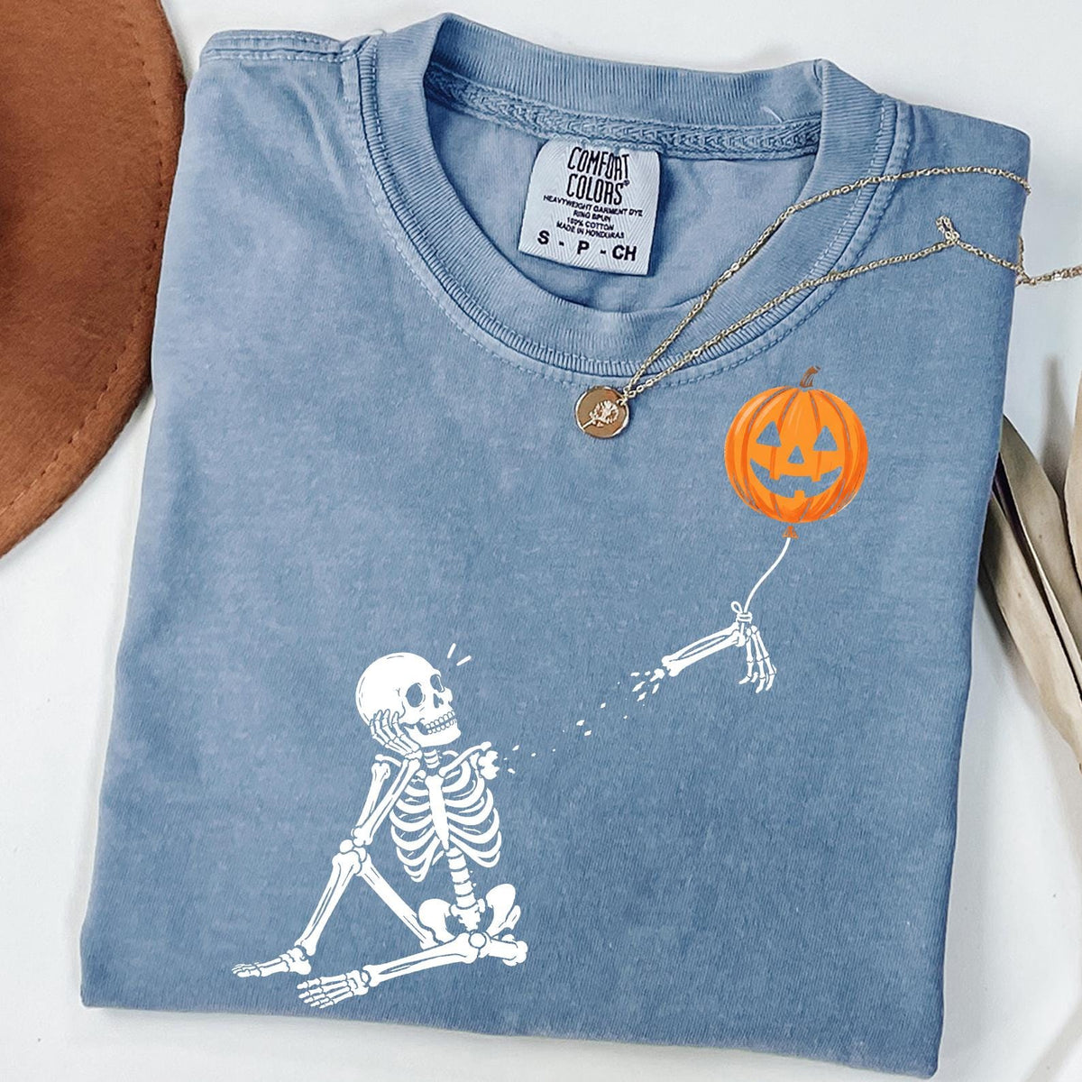 Well Shit Skeleton Halloween T-Shirt, Funny Pumpkin Balloon Graphic Shirt, Black Unisex Shirt, Comfort Colors®, Graphic T-shirt, Spooky Gift